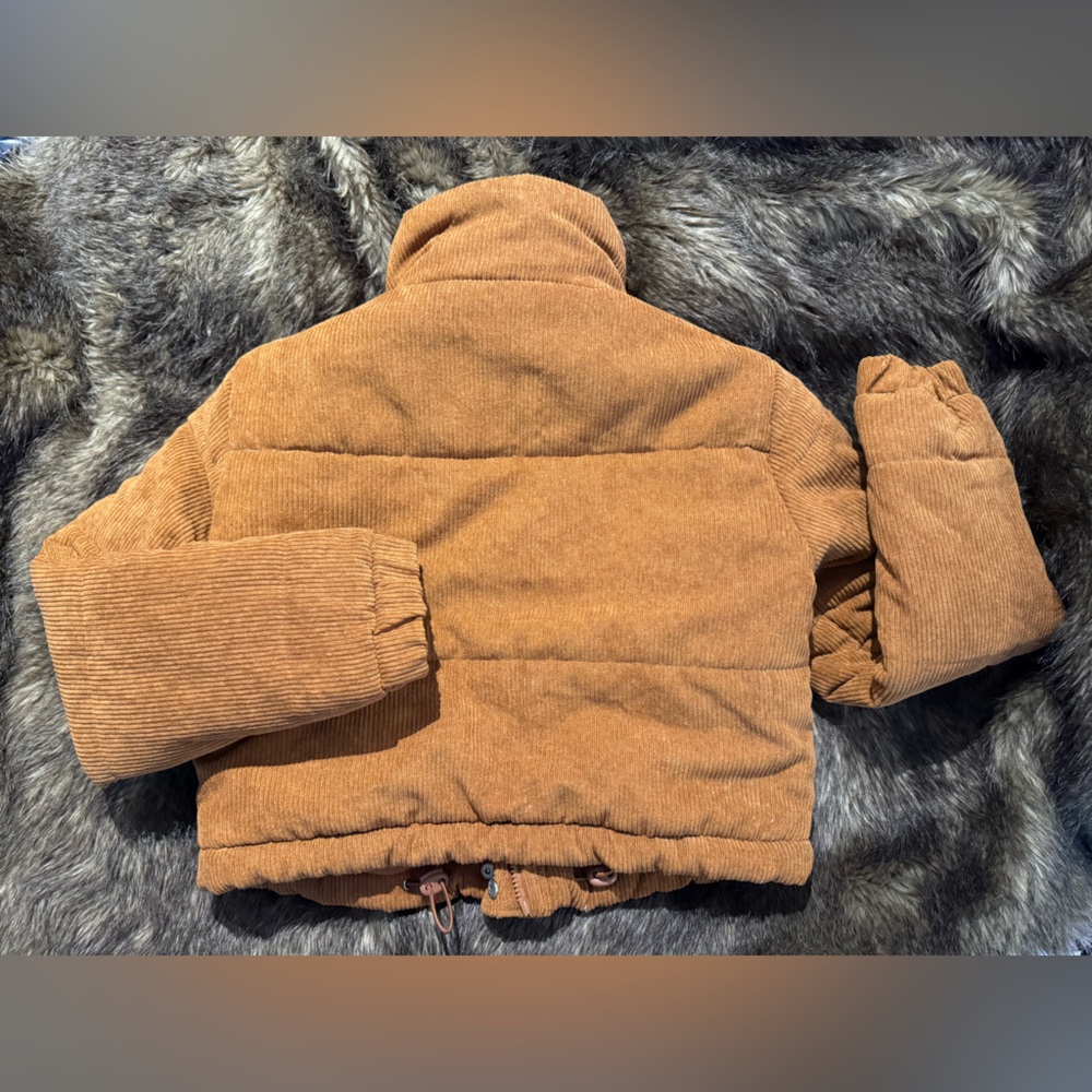 Women's Corduroy Puffer Jacket - Tan - Picture 4 of 4